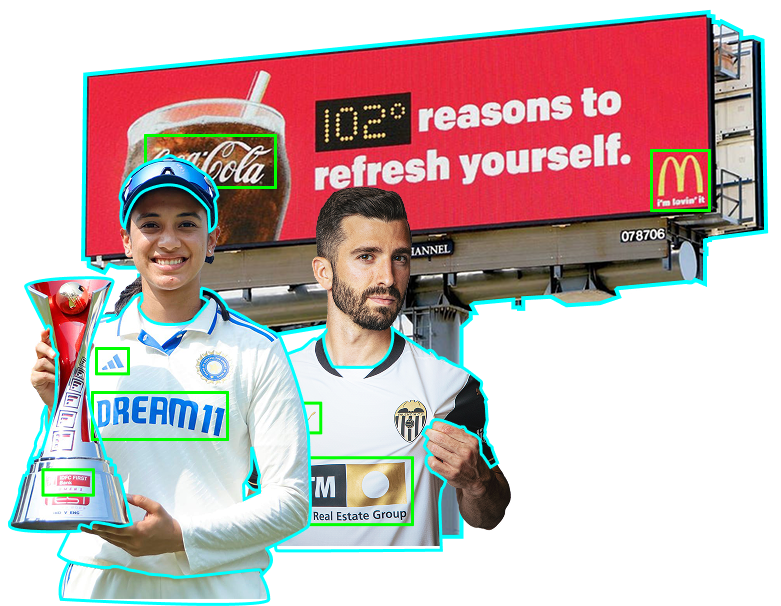 Blinkfire image showing how it provides smarter sponsorships and bigger impact. The graphic features a male and female athlete with digital overlays highlighting their jerseys and gear. Behind them is a large outdoor video screen displaying a brand logo with a digital highlight.